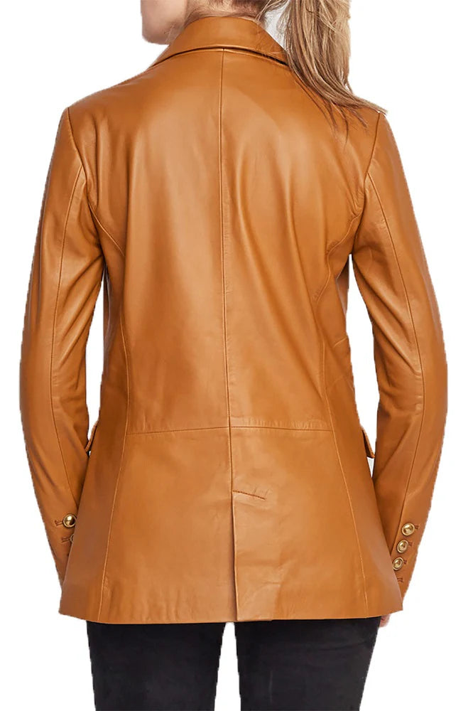 Women Genuine Leather Blazer Coat - HL 55