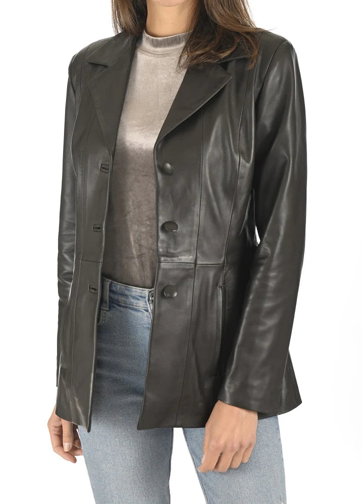Women Genuine Leather Blazer Coat - HL 57