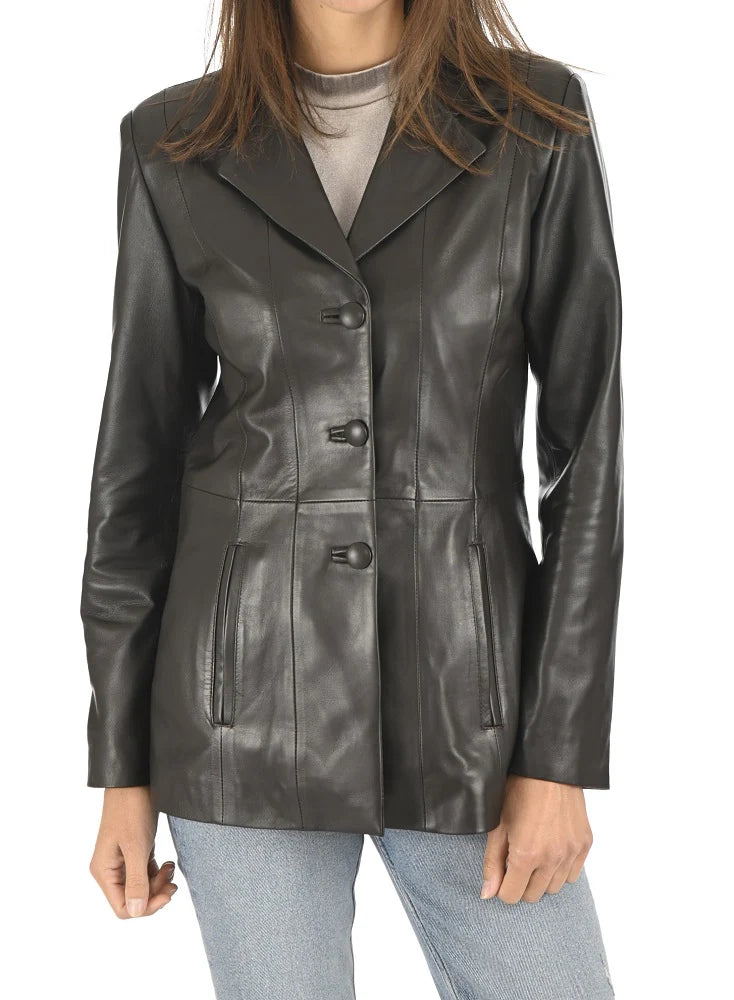 Women Genuine Leather Blazer Coat - HL 57
