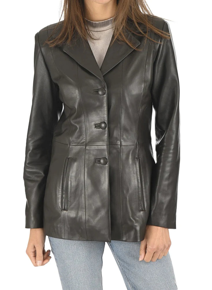 Women Genuine Leather Blazer Coat - HL 57