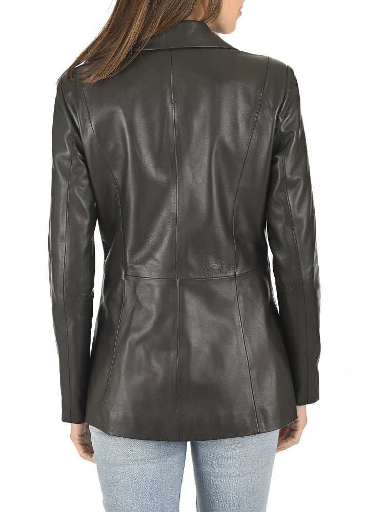 Women Genuine Leather Blazer Coat - HL 57