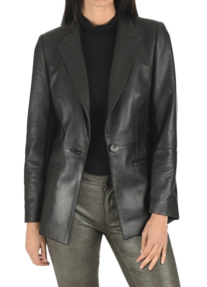 Women Genuine Leather Blazer Coat - HL 58