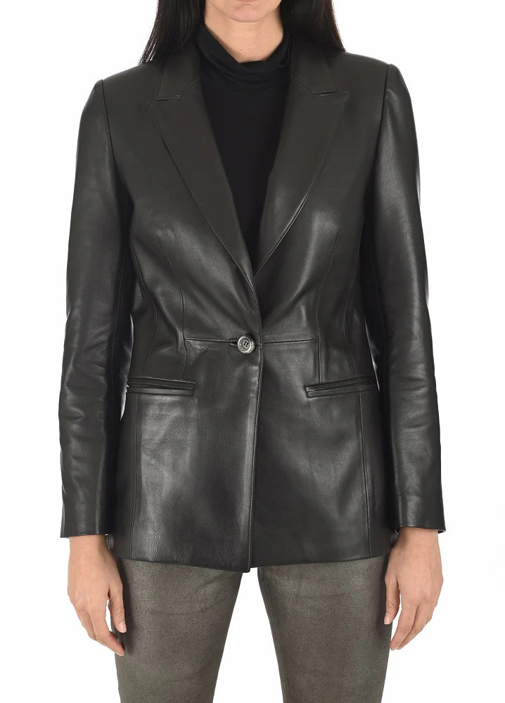 Women Genuine Leather Blazer Coat - HL 58