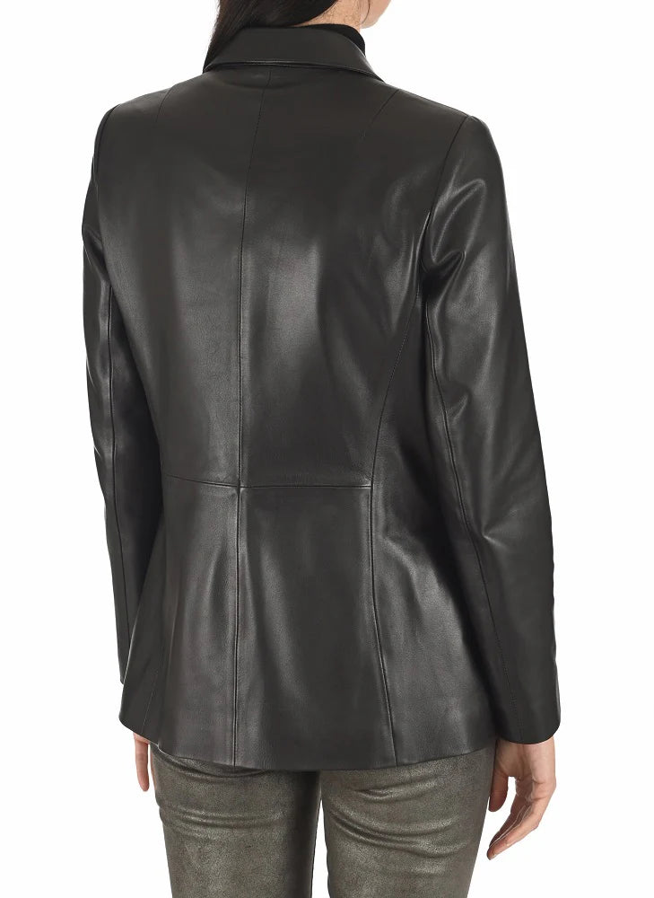 Women Genuine Leather Blazer Coat - HL 58