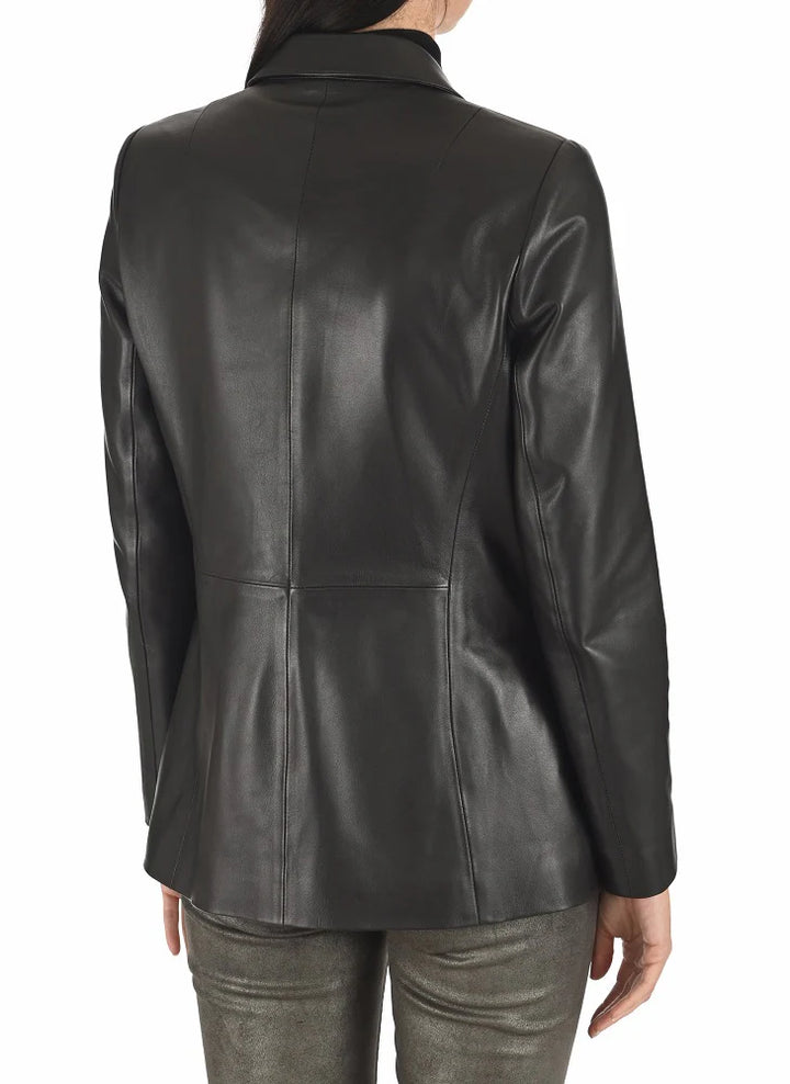 Women Genuine Leather Blazer Coat - HL 58