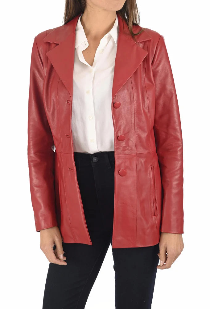 Women Genuine Leather Blazer Coat - HL 59