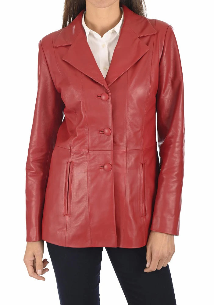 Women Genuine Leather Blazer Coat - HL 59