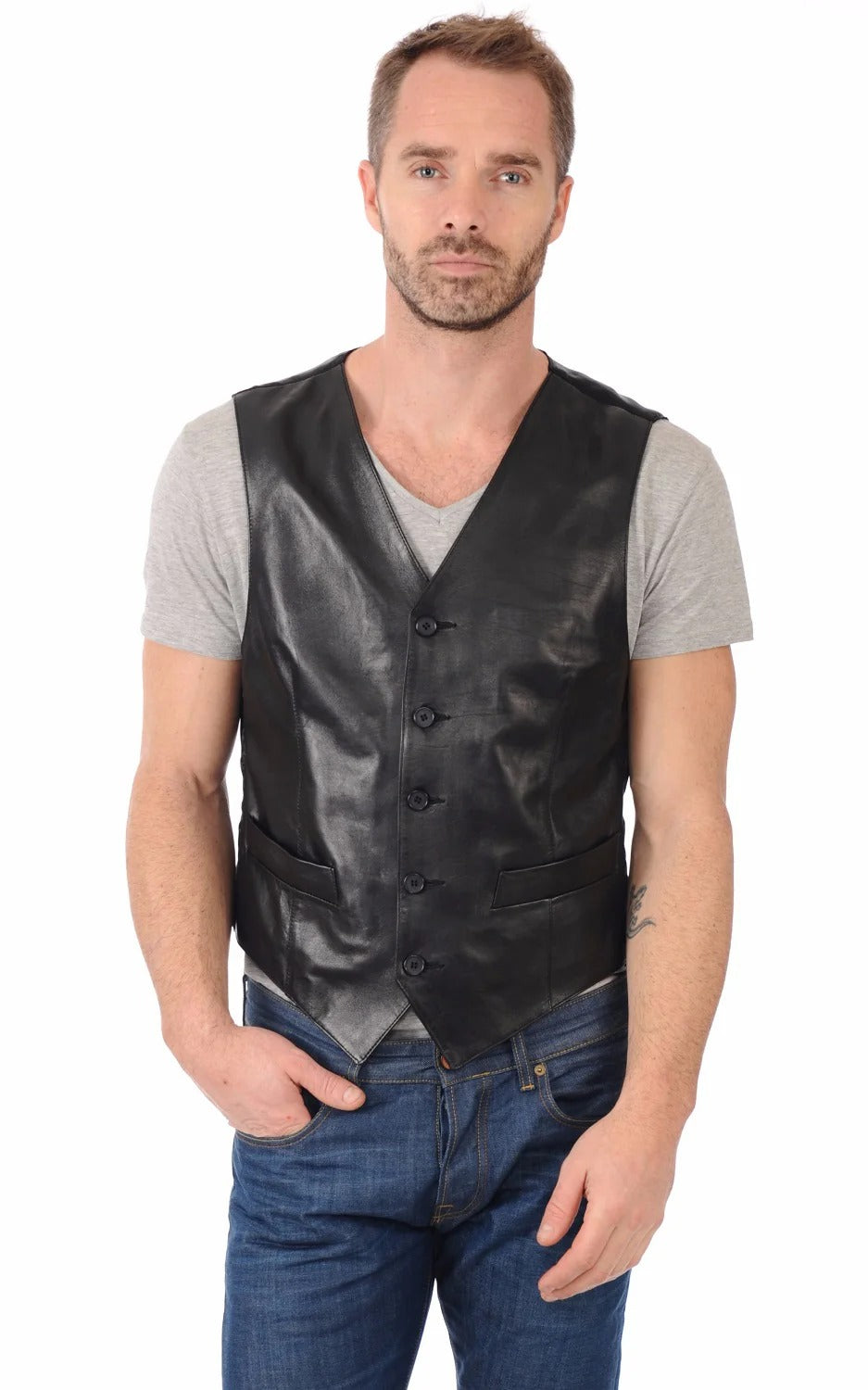 Men Genuine Leather Waistcoat HL - 02
