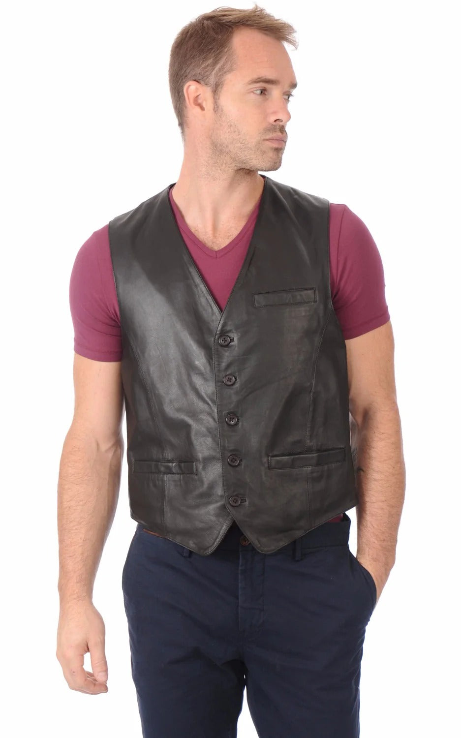 Men Genuine Leather Waistcoat HL - 05