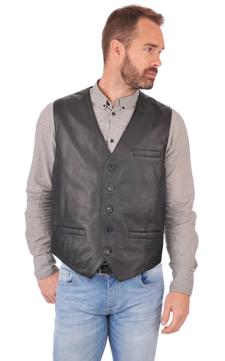 Men Genuine Leather Waistcoat HL - 07