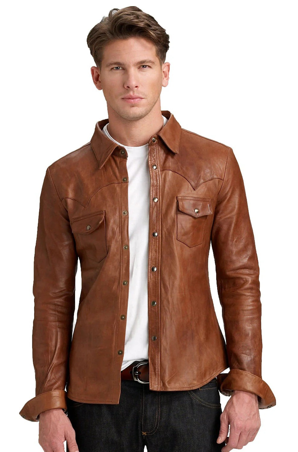 Men Genuine Leather Shirt HL - 16