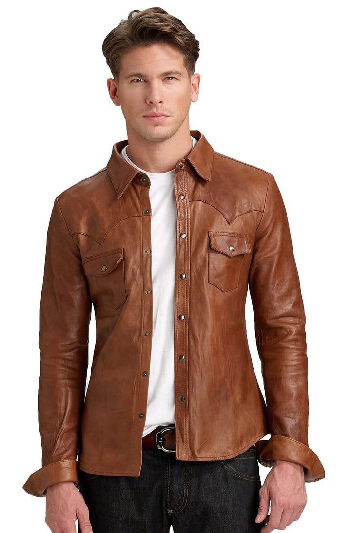 Men Genuine Leather Shirt HL - 16