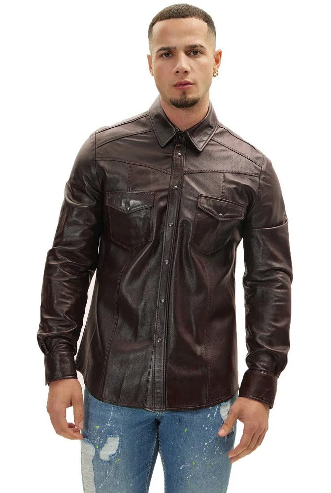 Men Genuine Leather Shirt HL - 07
