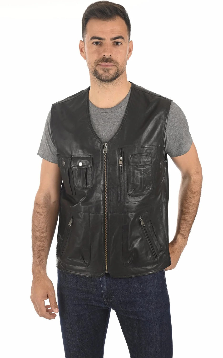 Men Genuine Leather Waistcoat HL - 04