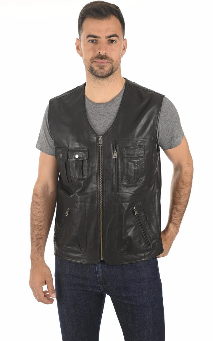 Men Genuine Leather Waistcoat HL - 04