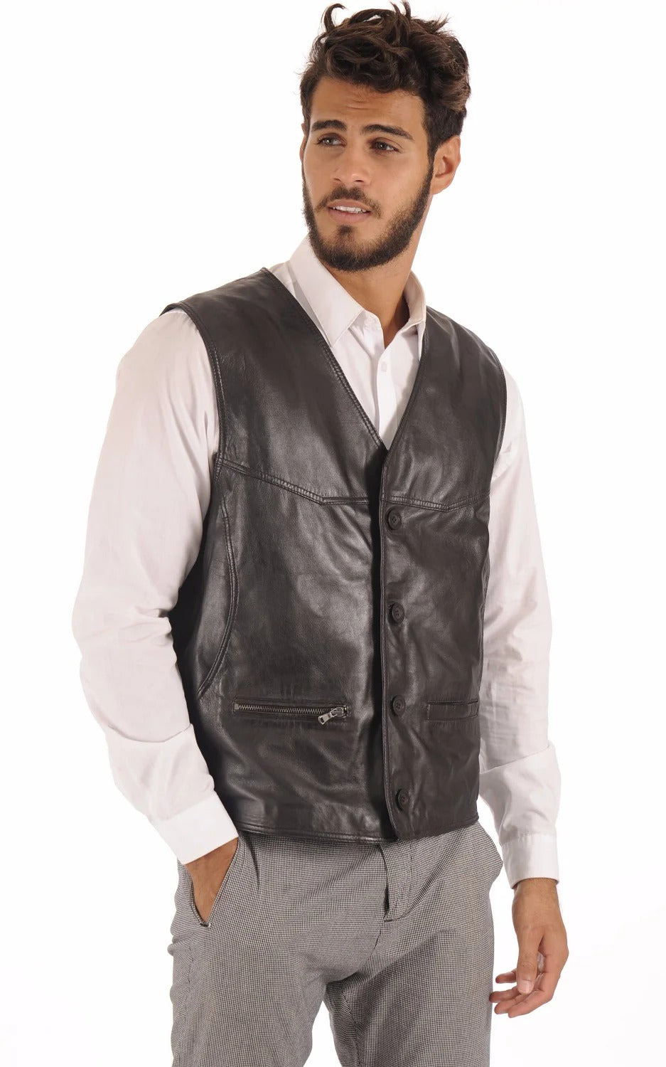 Men Genuine Leather Waistcoat HL - 08