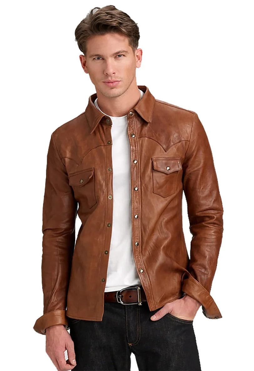 Men Genuine Leather Shirt HL - 16