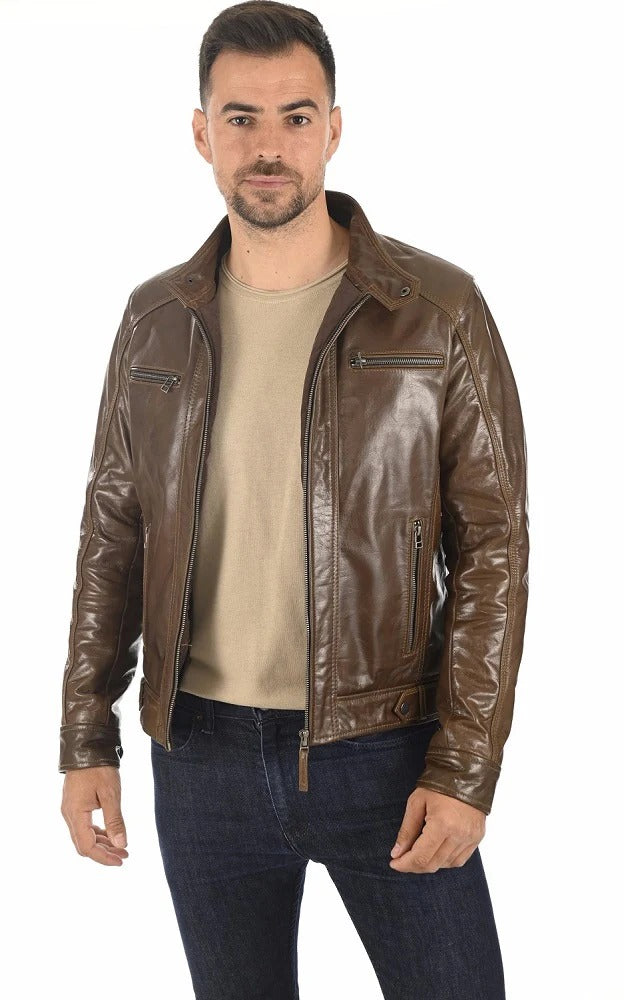 Men Hoodie Leather Jacket - HL 08