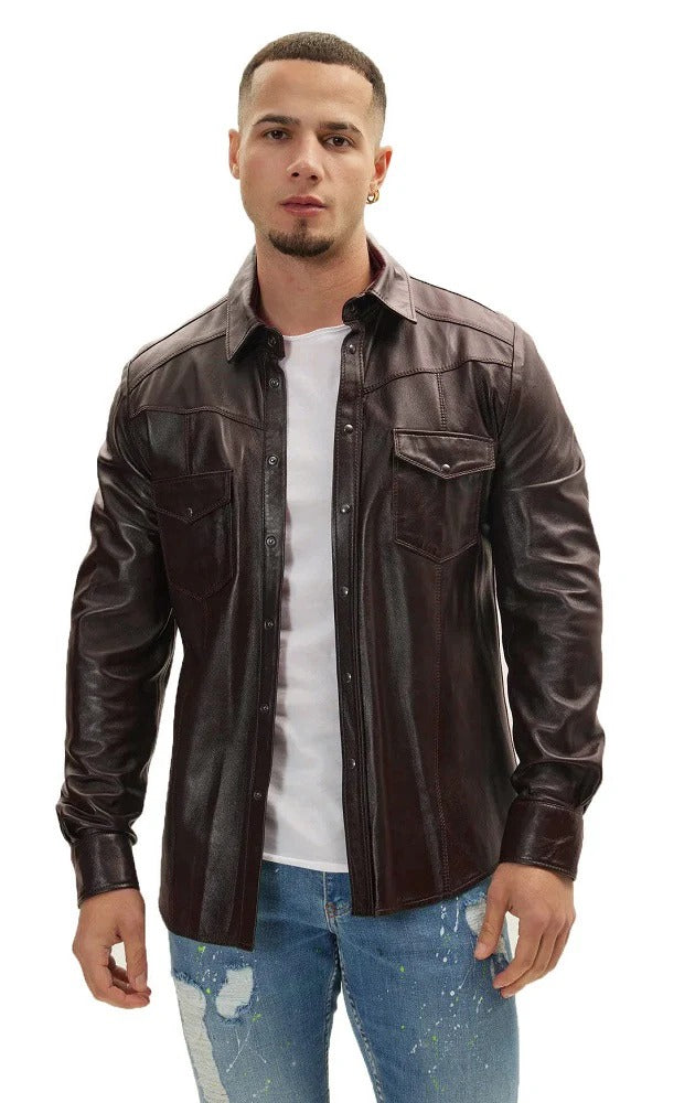 Men Genuine Leather Shirt HL - 07