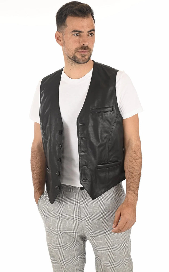 Men Genuine Leather Waistcoat HL - 01