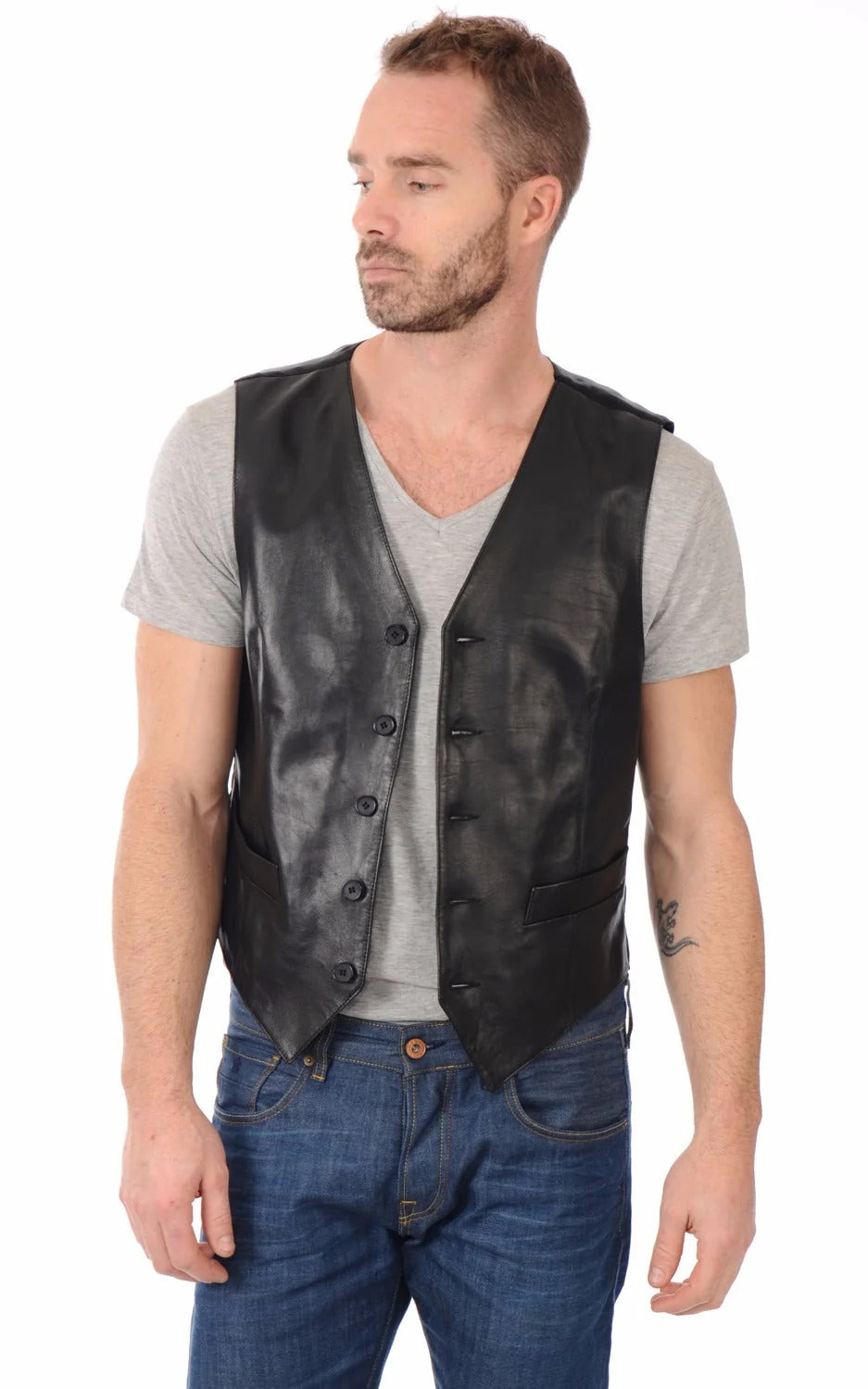 Men Genuine Leather Waistcoat HL - 02