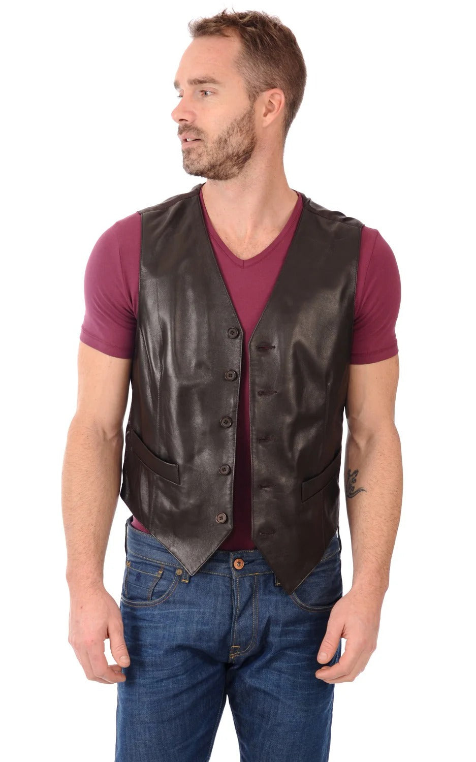 Men Genuine Leather Waistcoat HL - 03