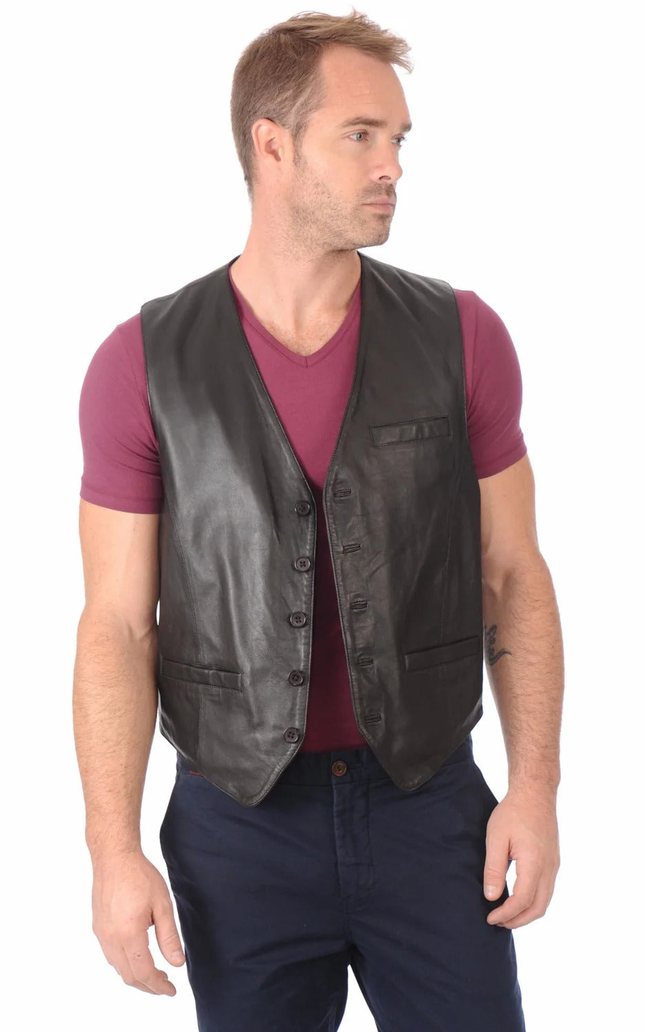 Men Genuine Leather Waistcoat HL - 05