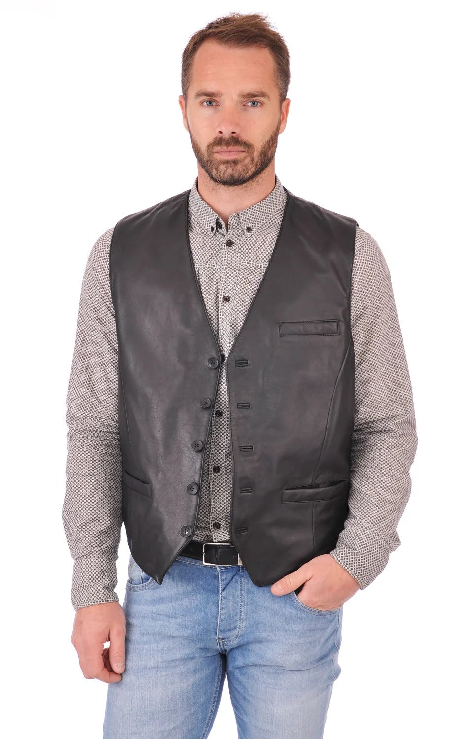 Men Genuine Leather Waistcoat HL - 07