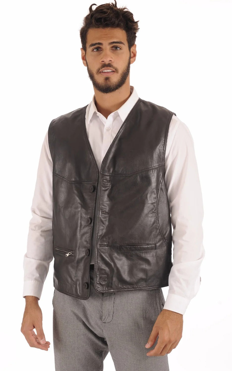 Men Genuine Leather Waistcoat HL - 08