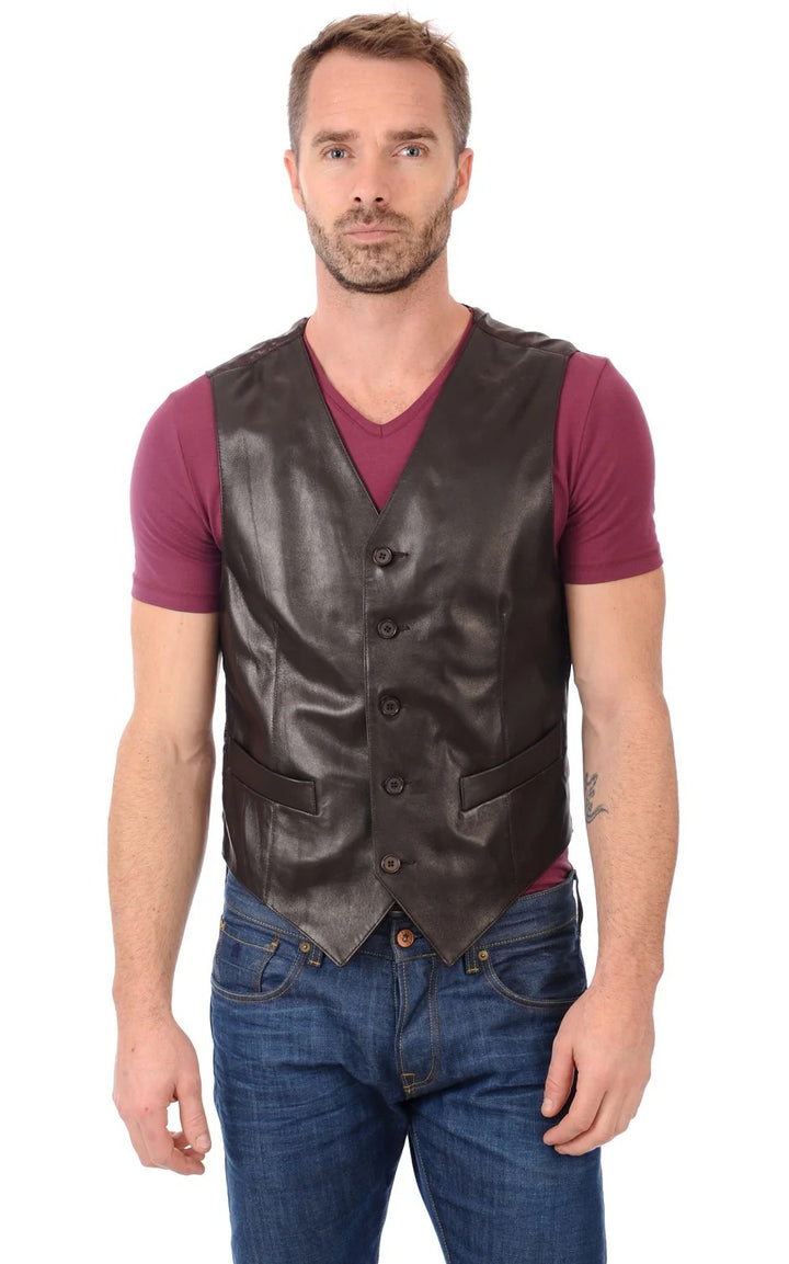 Men Genuine Leather Waistcoat HL - 03