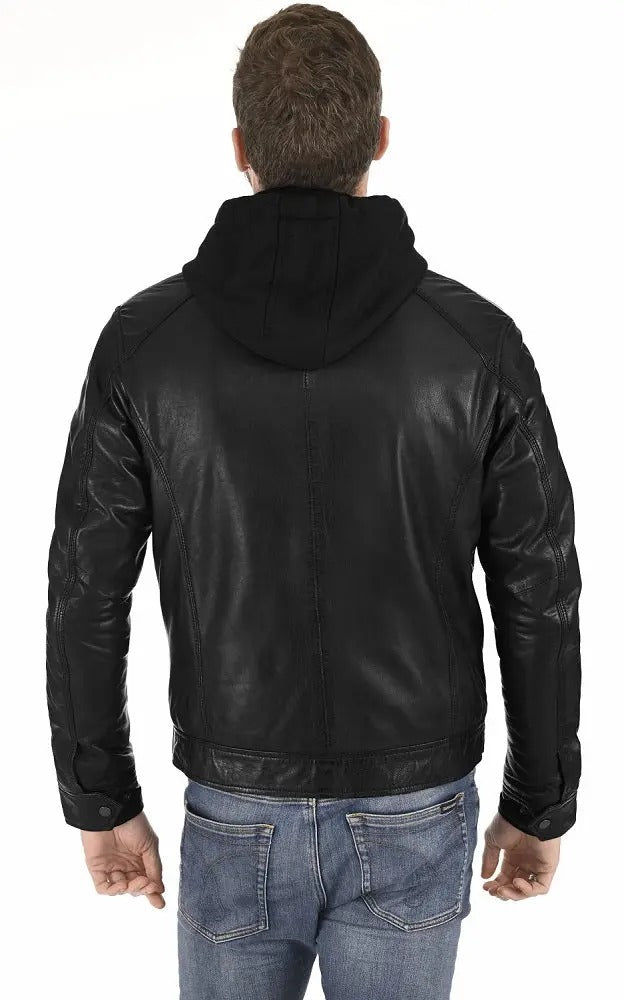 Men Hoodie Leather Jacket - HL 01