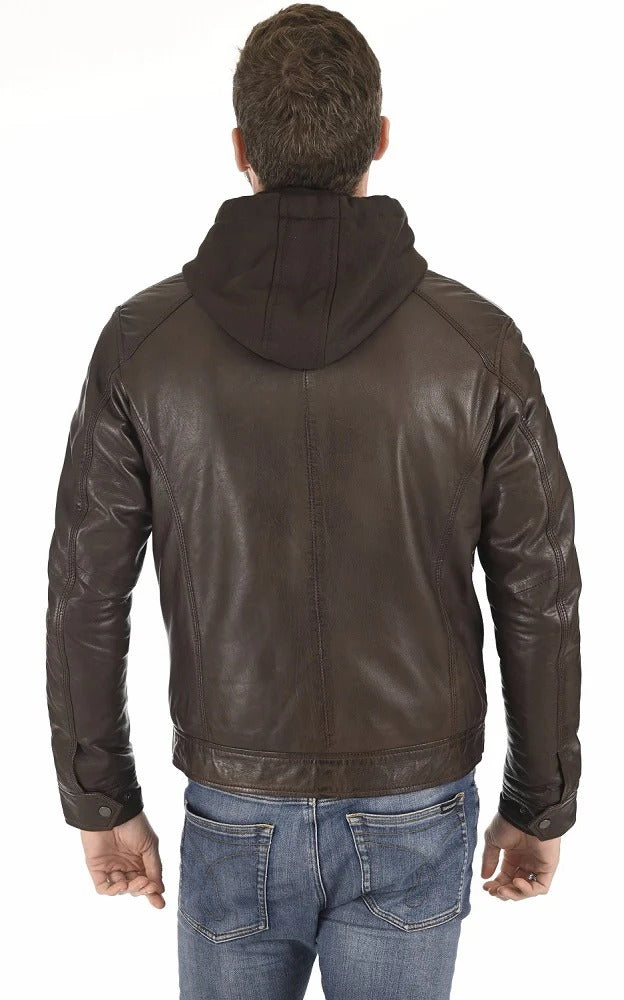Men Hoodie Leather Jacket - HL 02