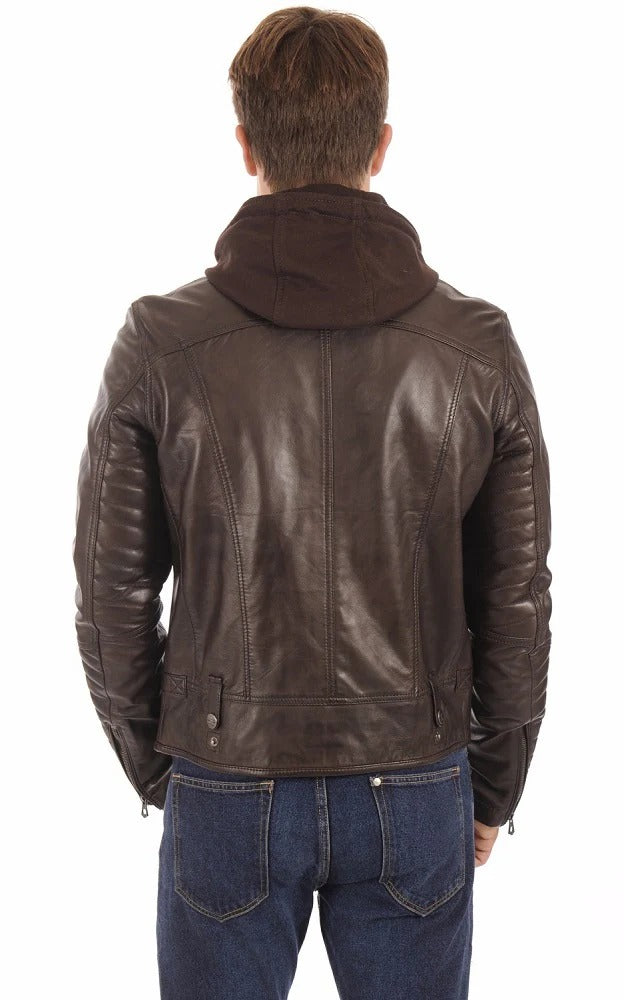 Men Hoodie Leather Jacket - HL 04