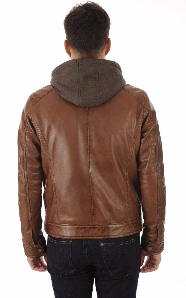 Men Hoodie Leather Jacket - HL 05