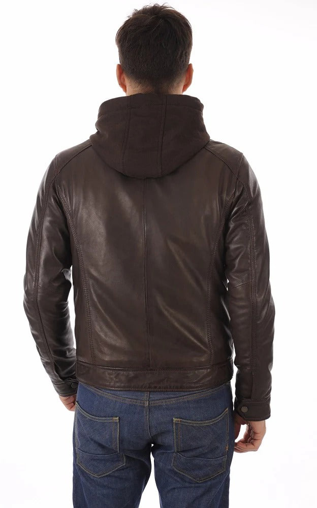 Men Hoodie Leather Jacket - HL 06