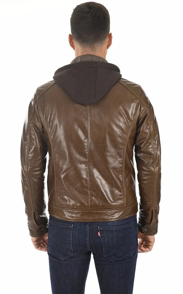 Men Hoodie Leather Jacket - HL 08