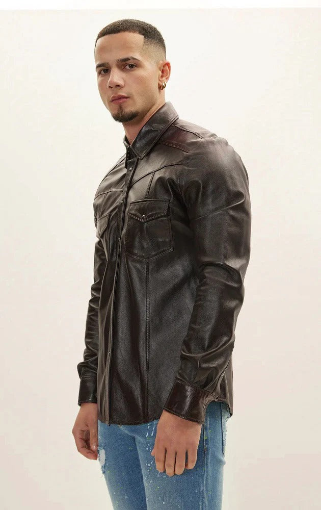 Men Genuine Leather Shirt HL - 07