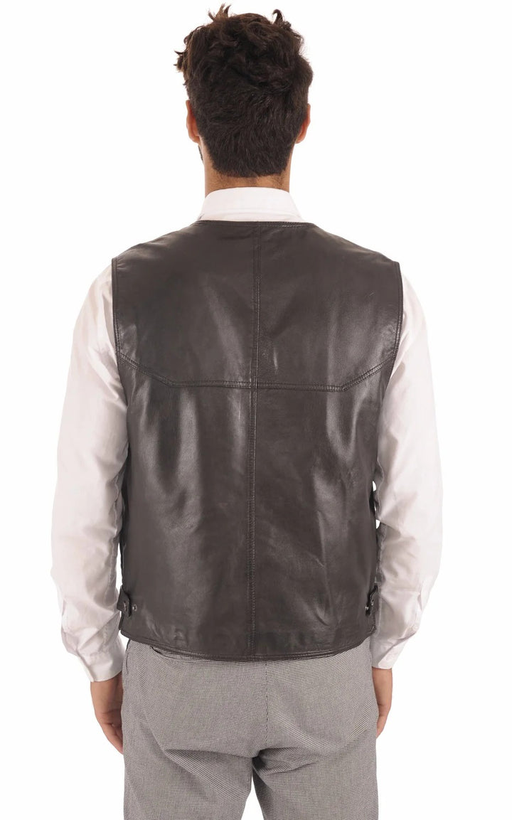 Men Genuine Leather Waistcoat HL - 08