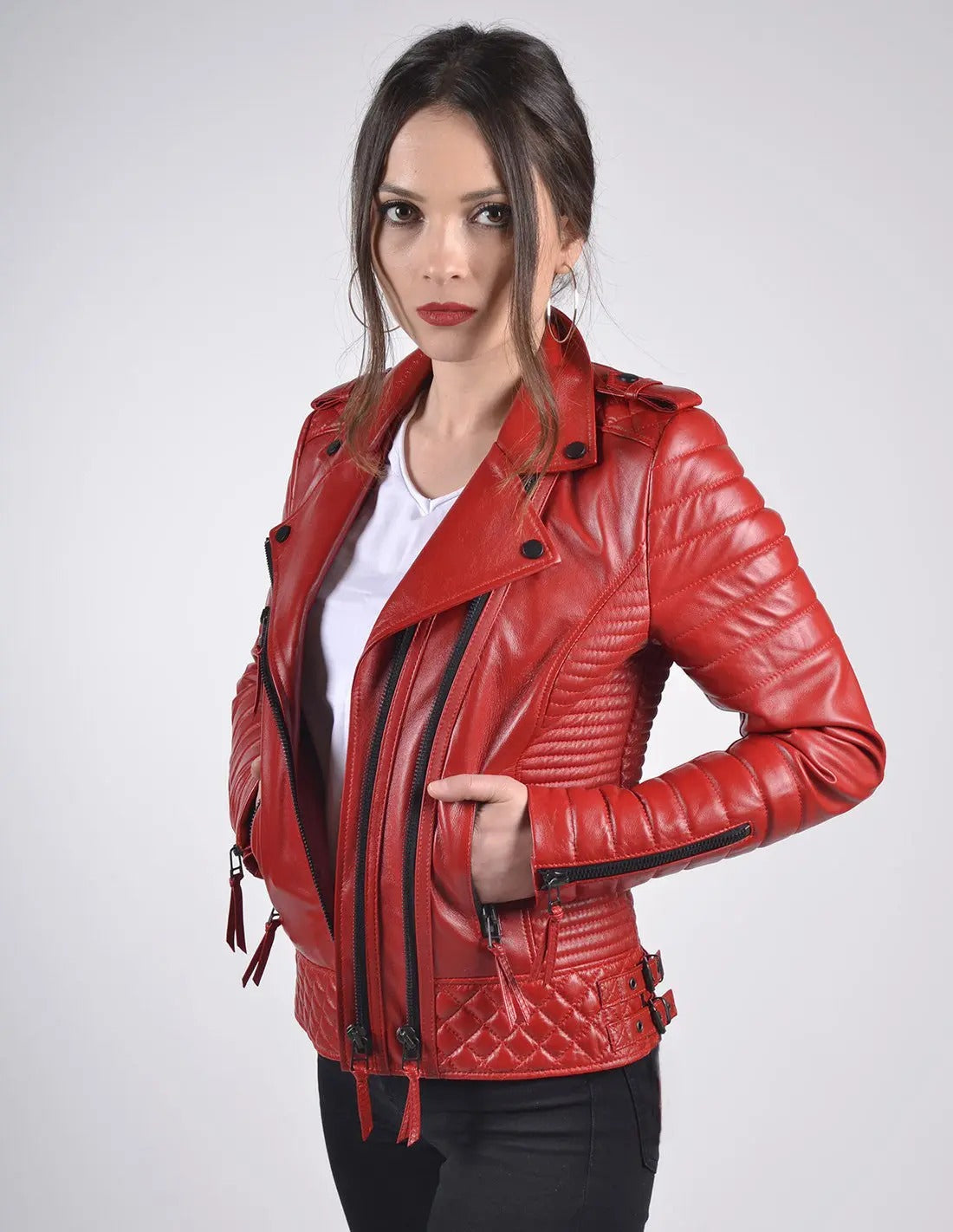 Motorcycle Leather Jacket - Red